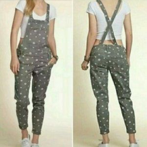 Hollister Denim Long Bib Overalls Cuffed Aztec Print Women's Size Small